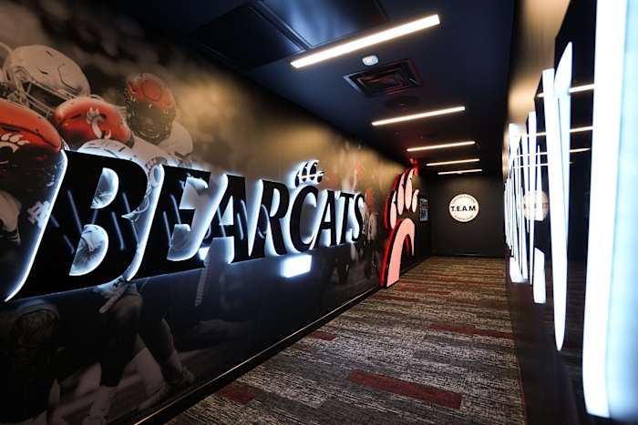 Renovations for the new University of Cincinnati Bearcats' football locker room are wrapping up. The new locker room will feature an additional 2,000 square feet of space with 120 custom lockers with individual names and number locks, a light up \"hype\" tunnel, sound system, \"fuel station,\" a ventilation system for clean smells and much more.